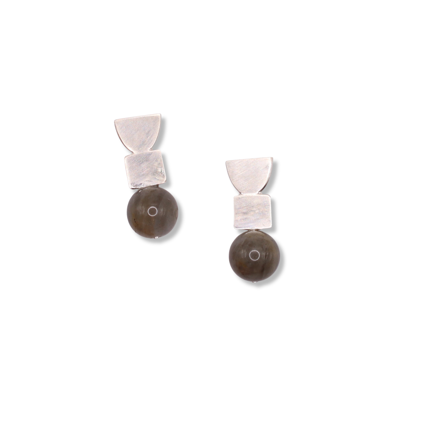 C.K.D. Earrings | Sterling Silver Circle and Square Studs with Labrodite