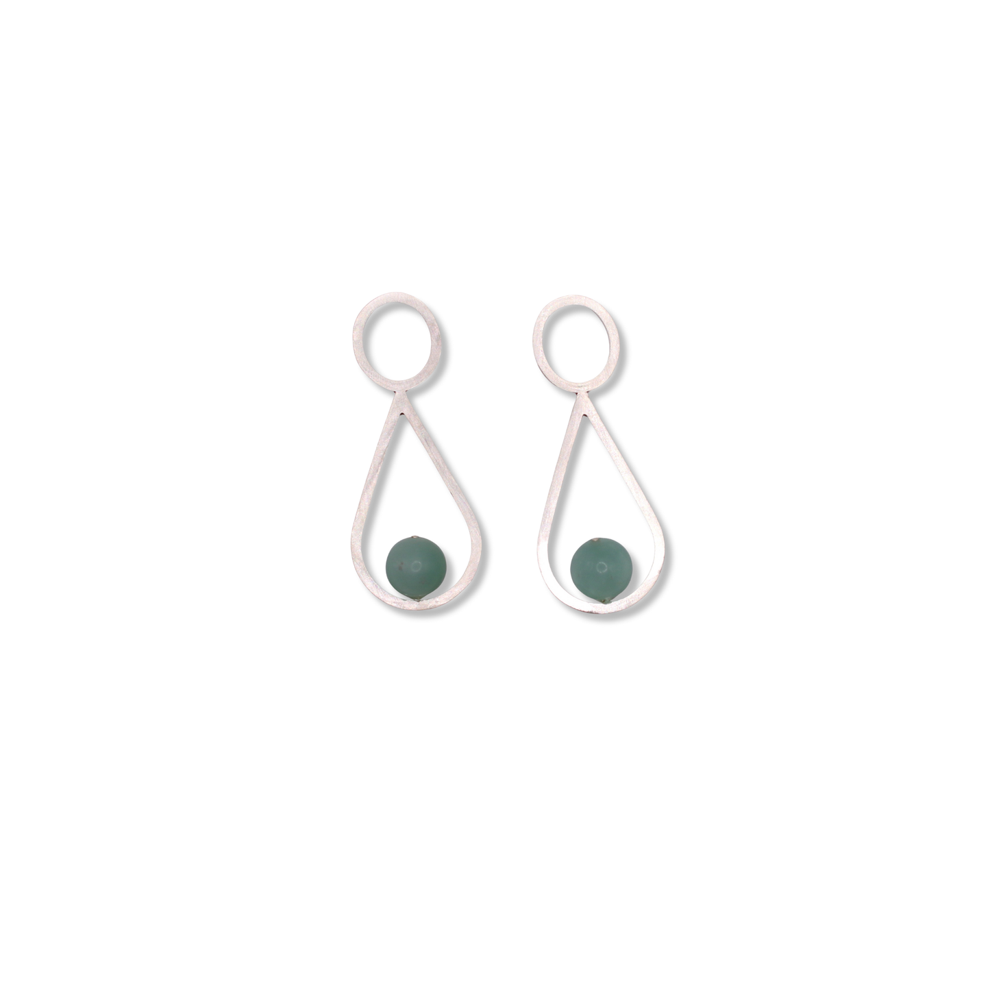 C.K.D. Earrings | Sterling Silver Circle and Tear Drop with Pale Green Adventurine