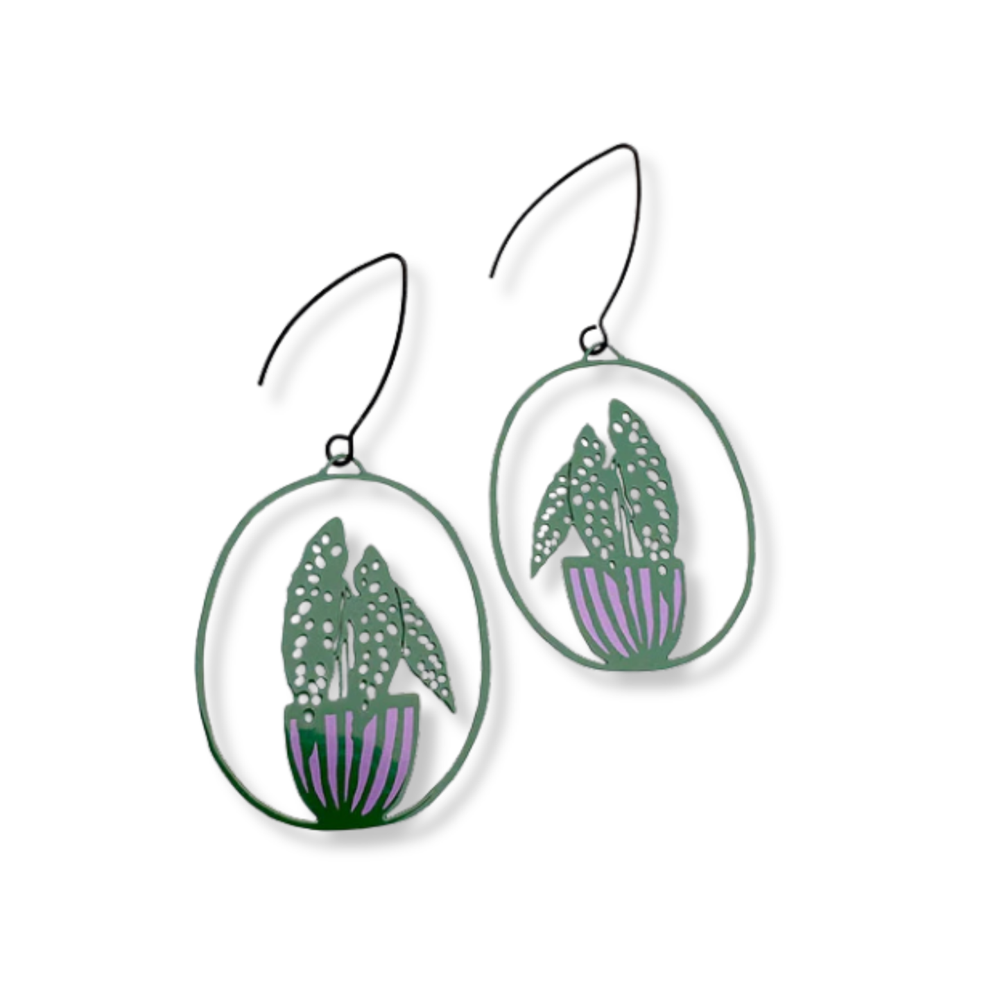 Denz Midi Spotted Begonia Earrings | Green & Purple