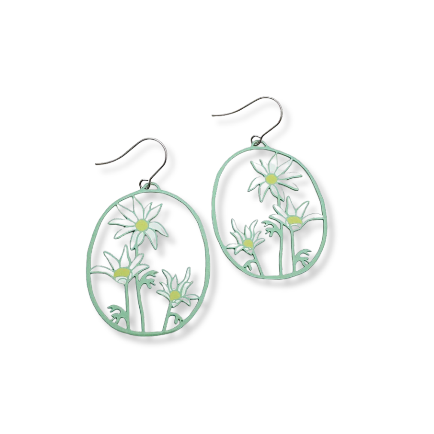Denz Midi Flannel Flower Earrings | Green