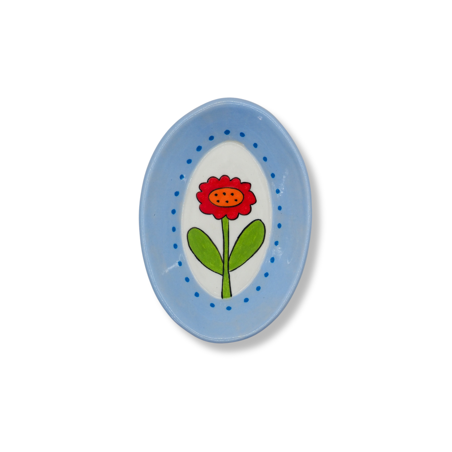 Kathy Gardiner Floral Oval Dish | Single Red Flower