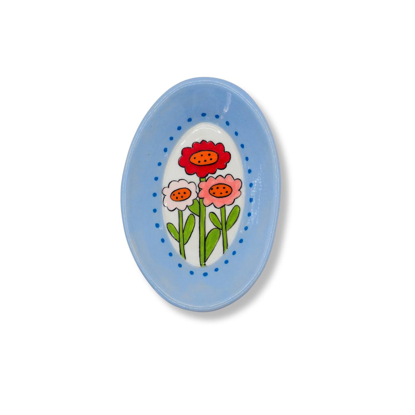 Kathy Gardiner Floral Oval Dish | Trio of Red & Pink Flowers