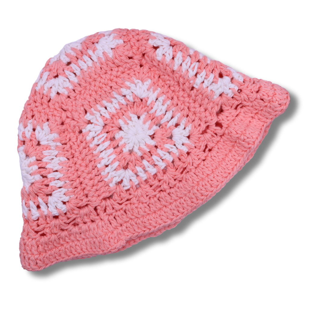 Mary Mary Hand Crocheted Hat #7 | Peach & White