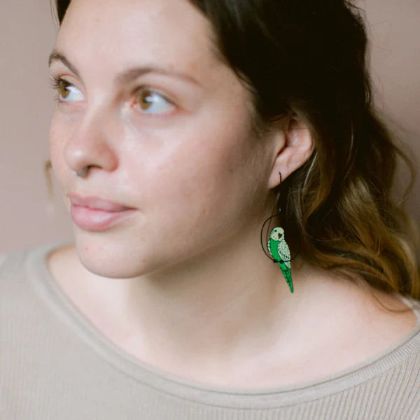 Denz Budgie Earrings | Green & Yellow