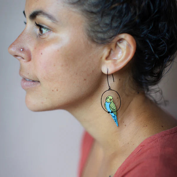 Denz Budgie Earrings | Blue & Yellow