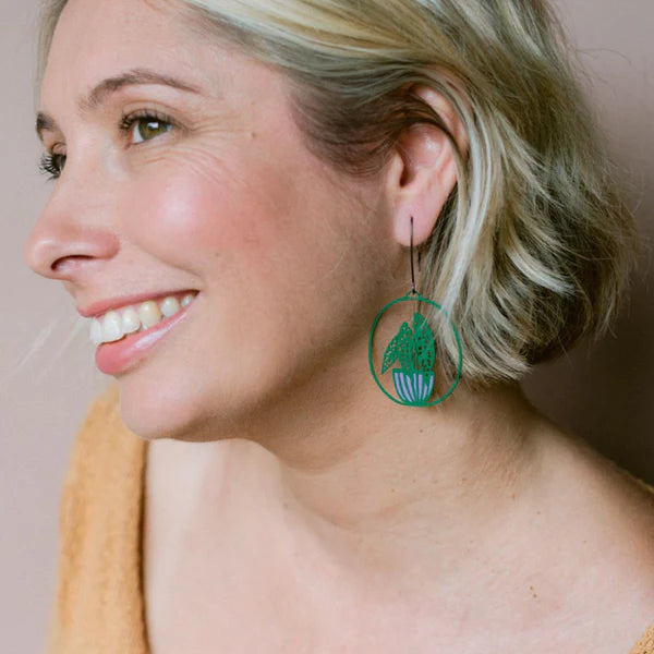 Denz Midi Spotted Begonia Earrings | Green & Purple