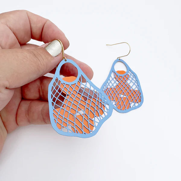 Denz String Bag Earrings | Blue with Oranges