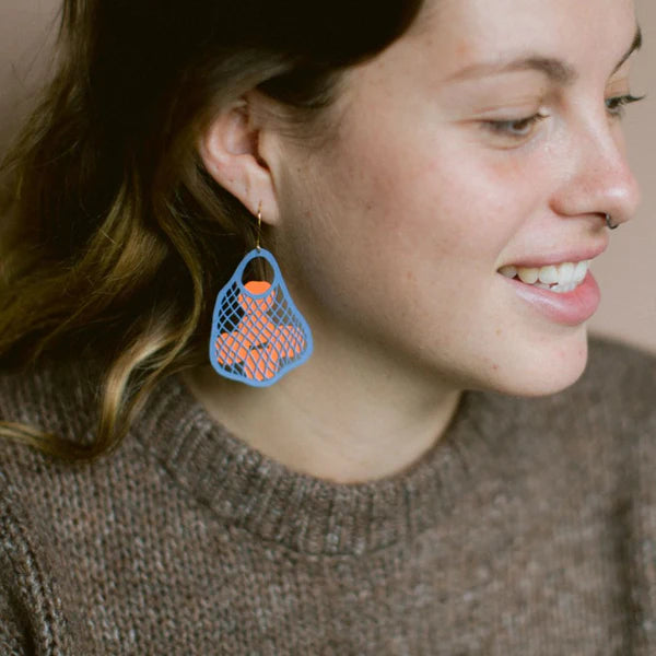 Denz String Bag Earrings | Blue with Oranges