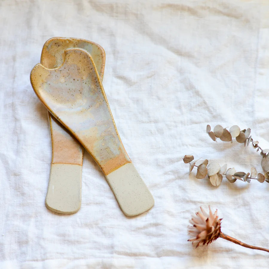 Kim Wallace Ceramic Salad Servers Pebblestone