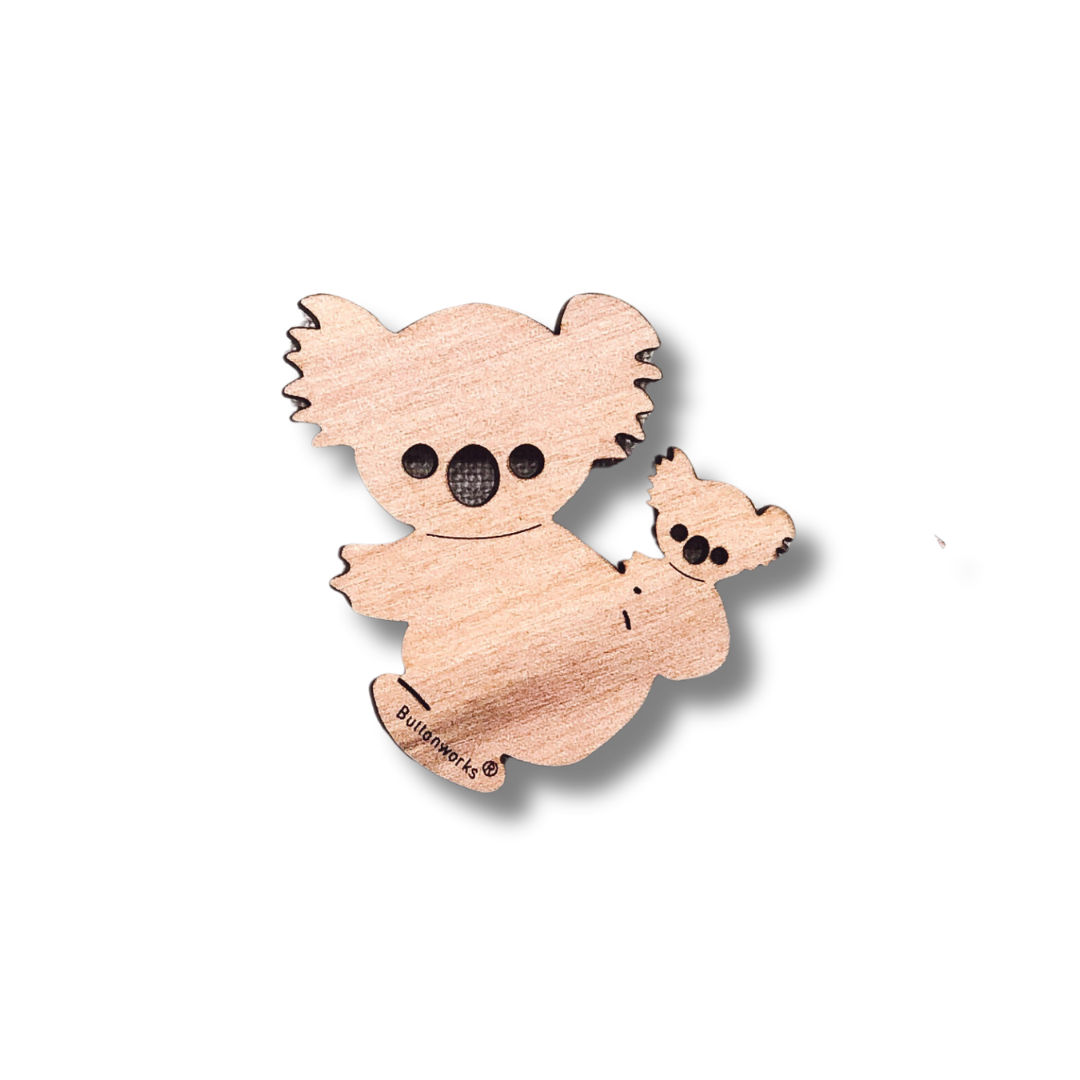 Plywood timber Koala with Joey magnet. Handcrafted by Buttonworks.