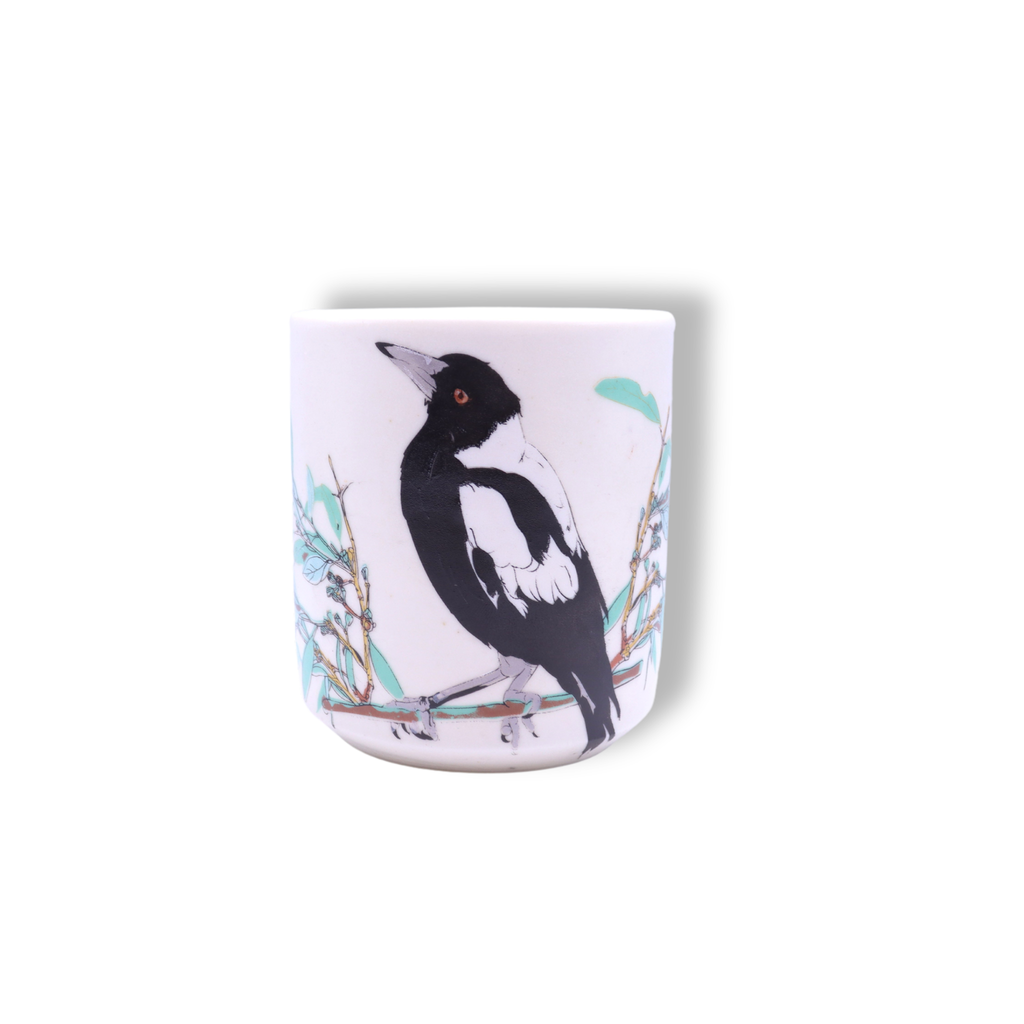 Blue House Porcelain Latte Cup | White Magpie with Eucalyptus #2