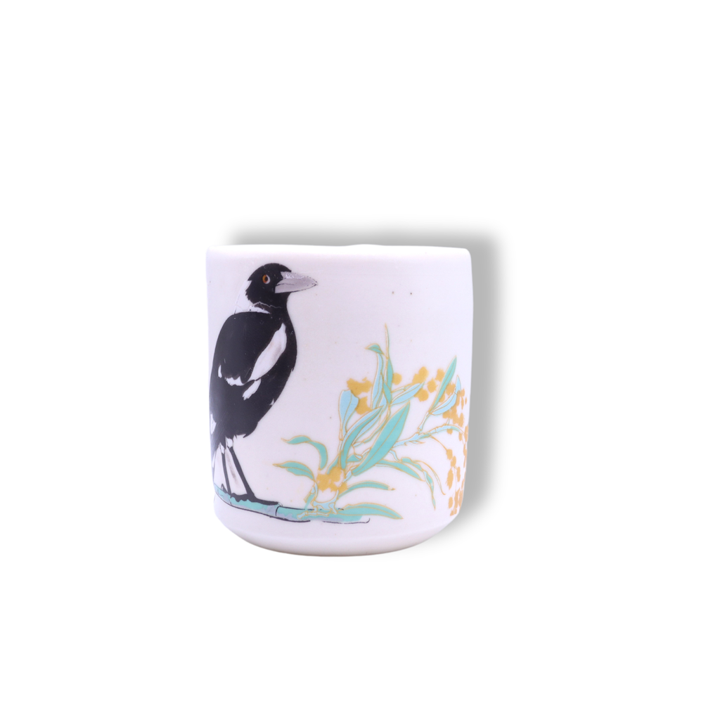 Blue House Porcelain Latte Cup | White Magpie with Wattle #2