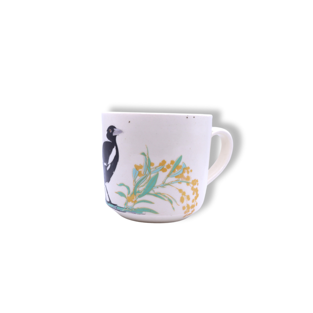 Blue House Porcelain Mug | White Magpie with Wattle