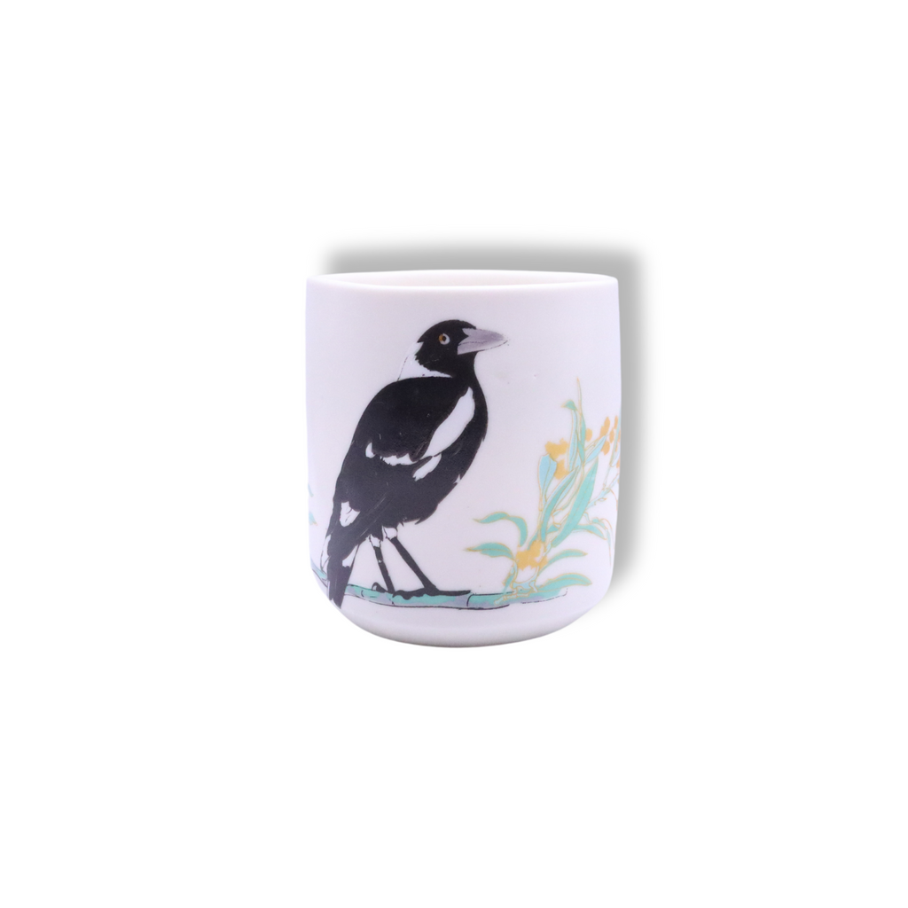 Blue House Porcelain White Latte Cup | Magpie with Wattle