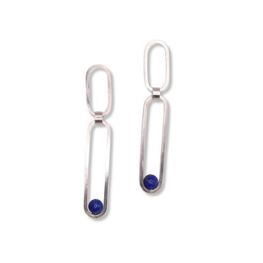 C.K.D. Earrings | Sterling Silver Long Double Oval with Lapis Lazuli