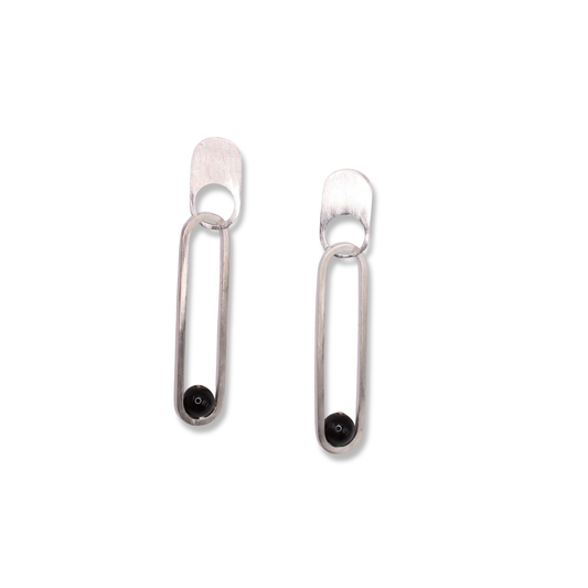 C.K.D. Earrings | Sterling Silver Long Oval with Black Onyx