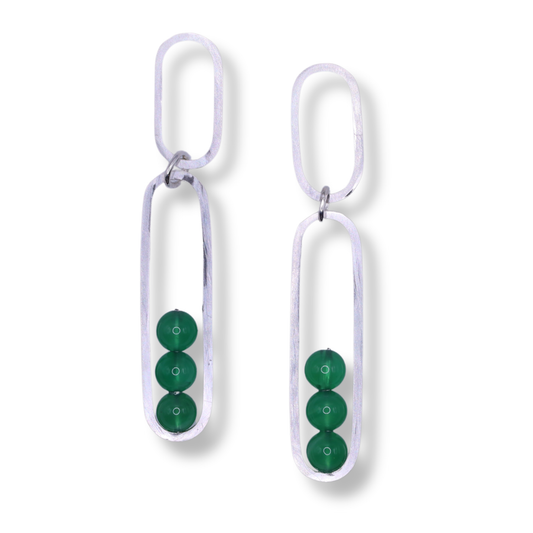 C.K.D. Earrings | Sterling Silver Oval Drops with Trio of Malay Jade