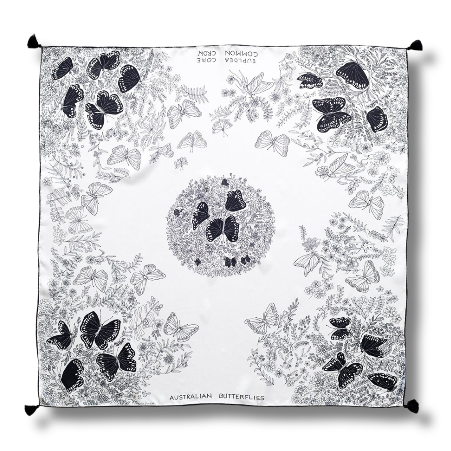 Catherine Baudet Silk Twill Scarf with Tassel | Butterfly