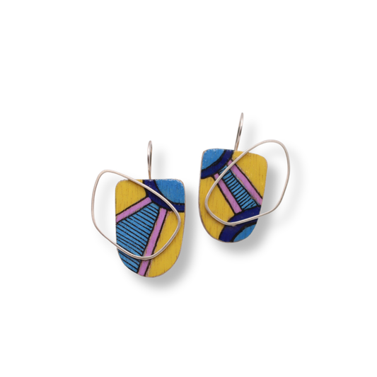 Chloë Waddell Hand-Coloured Plywood Earring with Sterling Silver Frame | #1