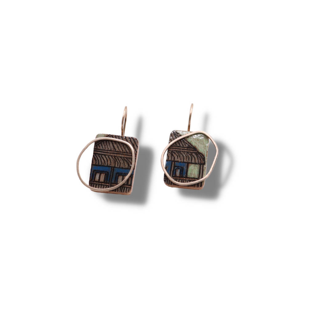 Chloë Waddell Hand-Coloured Plywood Earring with Sterling Silver Frame | #13