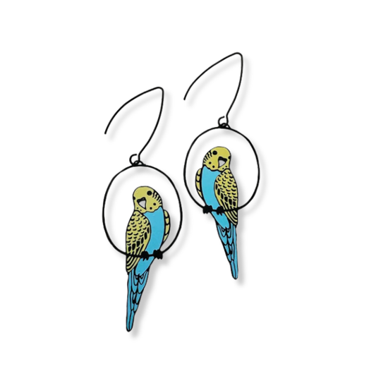 Denz Budgie Earrings | Blue & Yellow