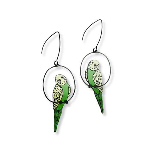 Denz Budgie Earrings | Green & Yellow