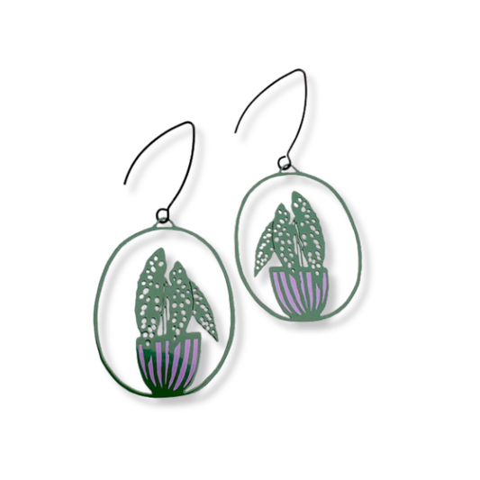 Denz Midi Spotted Begonia Earrings | Green & Purple
