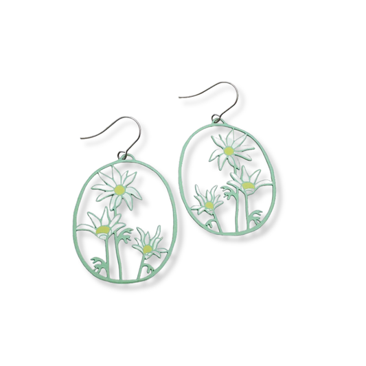 Denz Midi Flannel Flower Earrings | Green