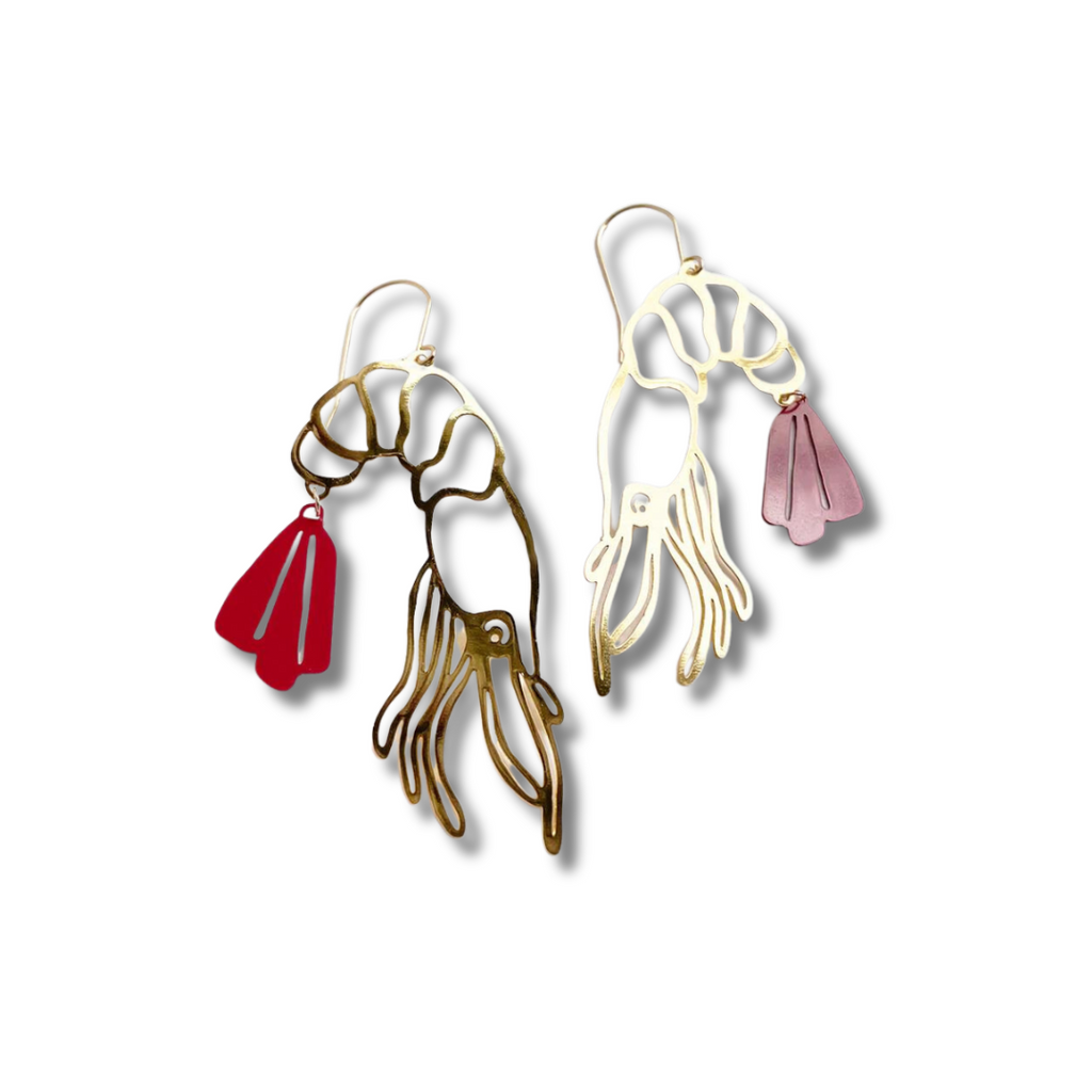 Denz Christmas Prawn Earrings | Gold + Red