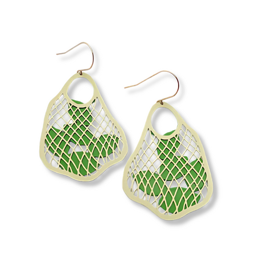 Denz String Bag Earrings | Custard with Limes