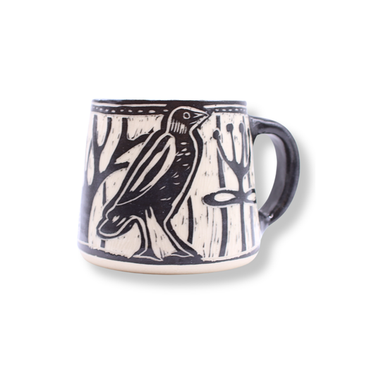 Donna Saunders Ceramics Carved Mug | Magpie #1