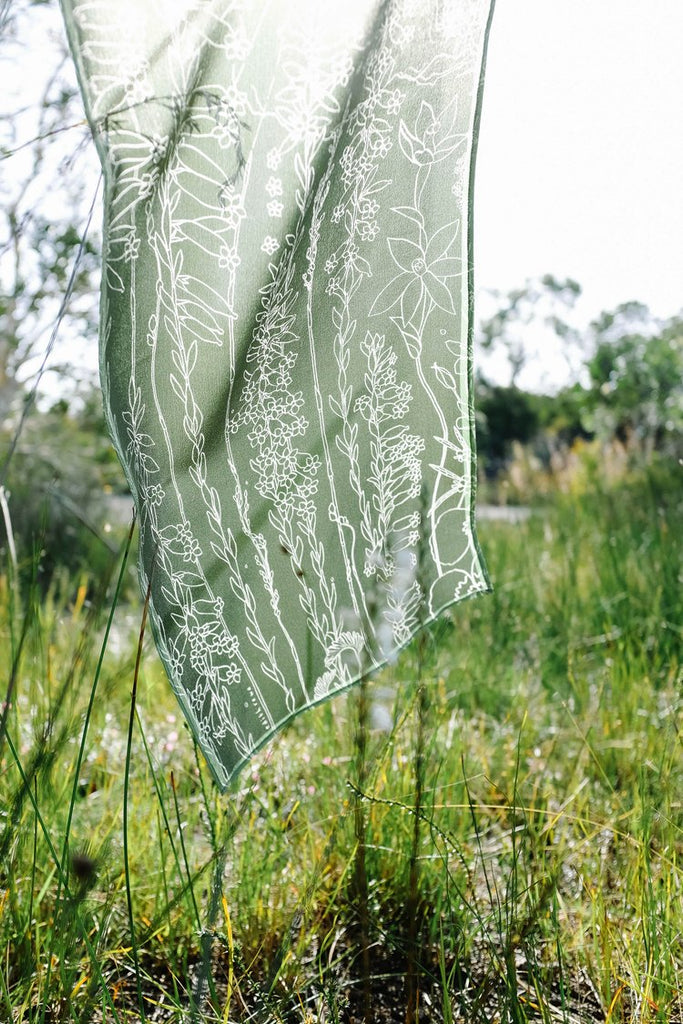 Edith Rewa Silk Scarf | Green Robur Leaf