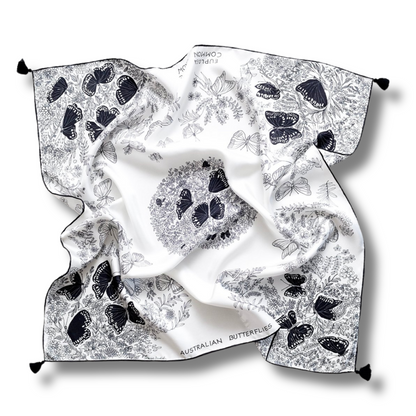 Catherine Baudet Silk Twill Scarf with Tassel | Butterfly