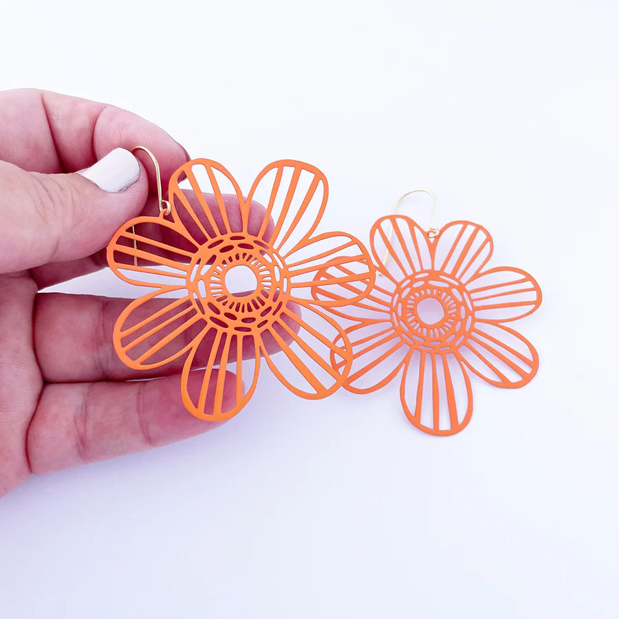 Denz BIG Flower Earrings | Orange
