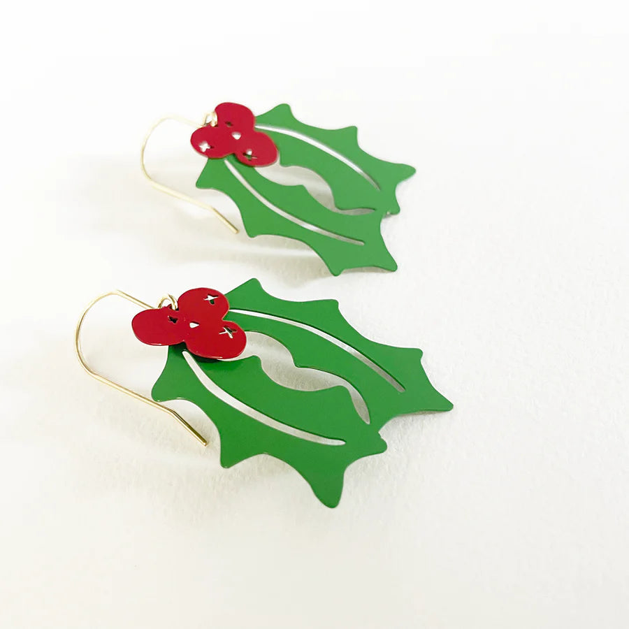 Denz Holly Earrings | Green + Red