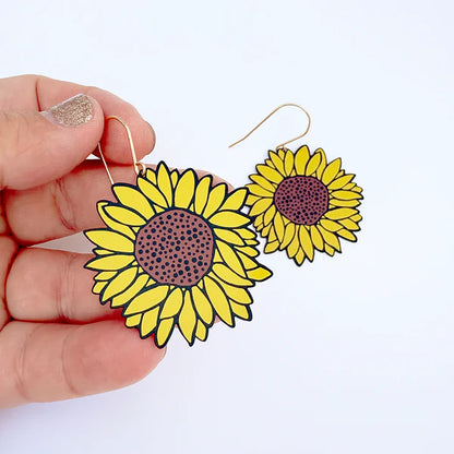 Denz Midi Sunflower Earrings | Brown & Yellow
