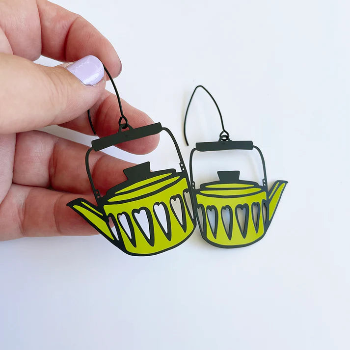 Denz Tea Pot Earrings | Black & Chartreuse