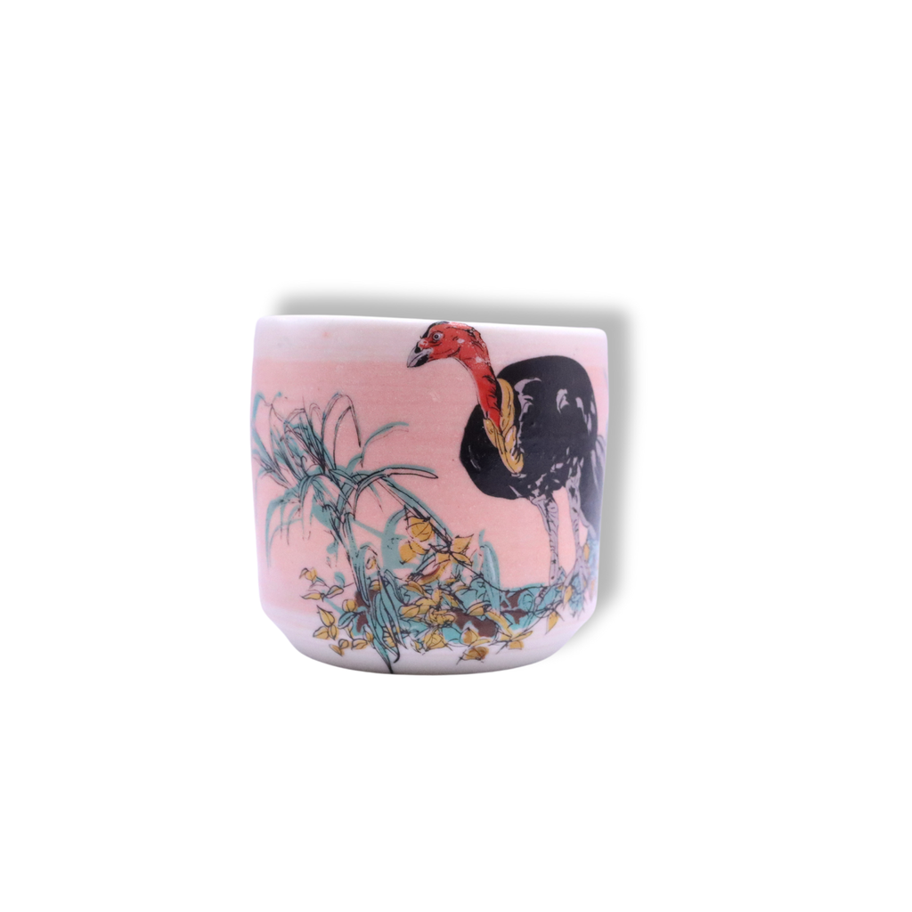 Blue House Porcelain Latte Cup | Pink Brush Turkey