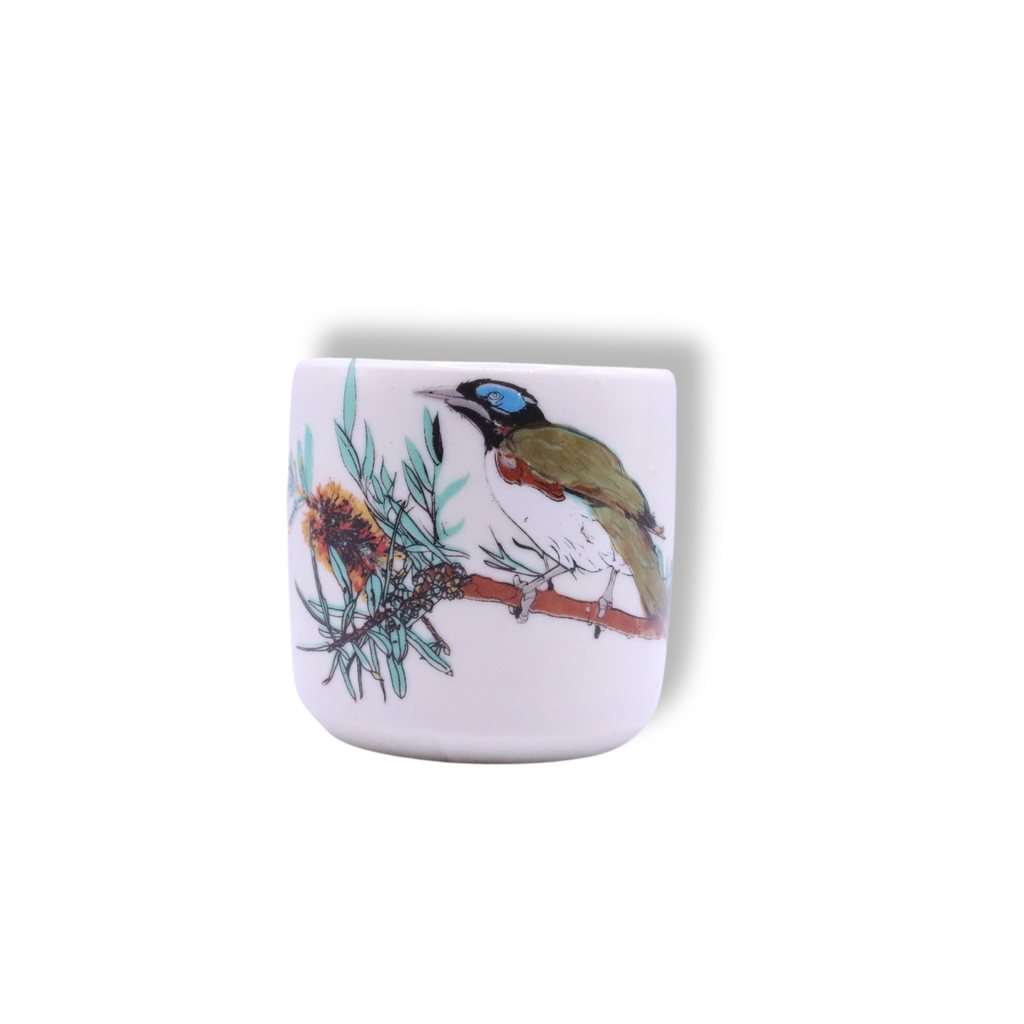 Blue House Porcelain Latte Cup | White Blue-faced Honeyeater