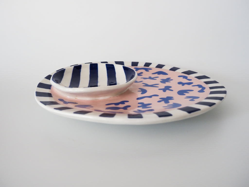 Kathy Gardiner Handmade Ceramic Dish - Blue Stripe and Squiggle