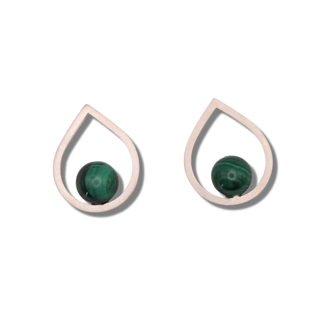 C.K.D. Sterling Silver and Malachite Tear Drop Studs