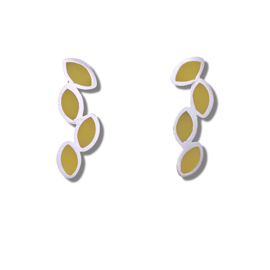 C.K.D. Earrings | Sterling Silver Leaf Drops with Yellow Resin