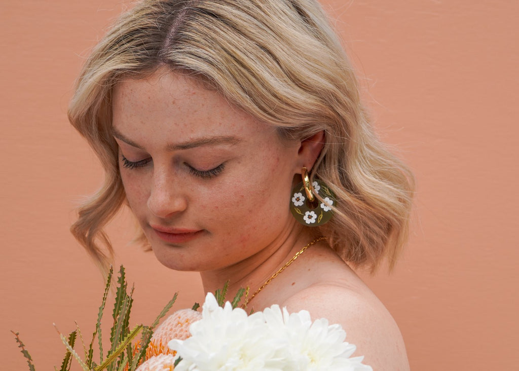 Flowature Thick Hoop Earrings | Evergreen Wildflower