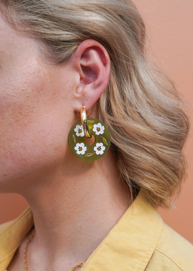 Flowature Thick Hoop Earrings | Evergreen Wildflower