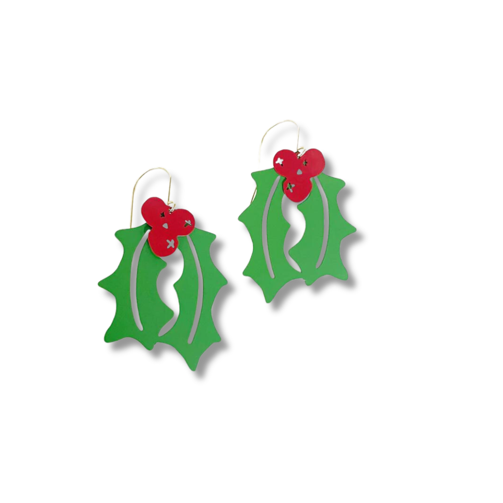 Denz Holly Earrings | Green + Red