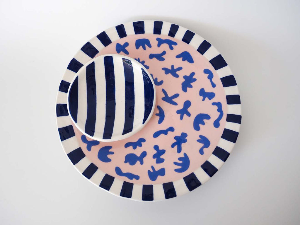 Kathy Gardiner Handmade Ceramic Dish - Blue Stripe and Squiggle