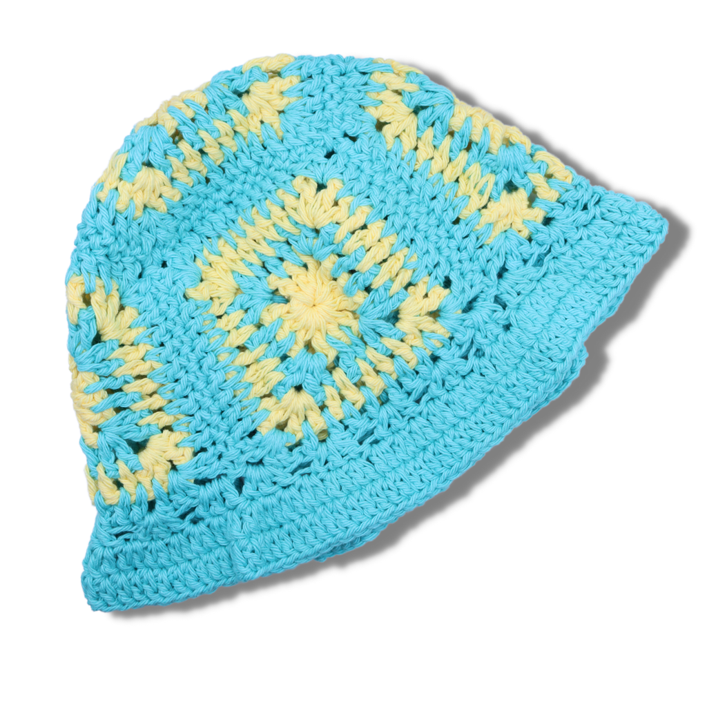 Mary Mary Hand Crocheted Hat #3 | Aqua & Lemon