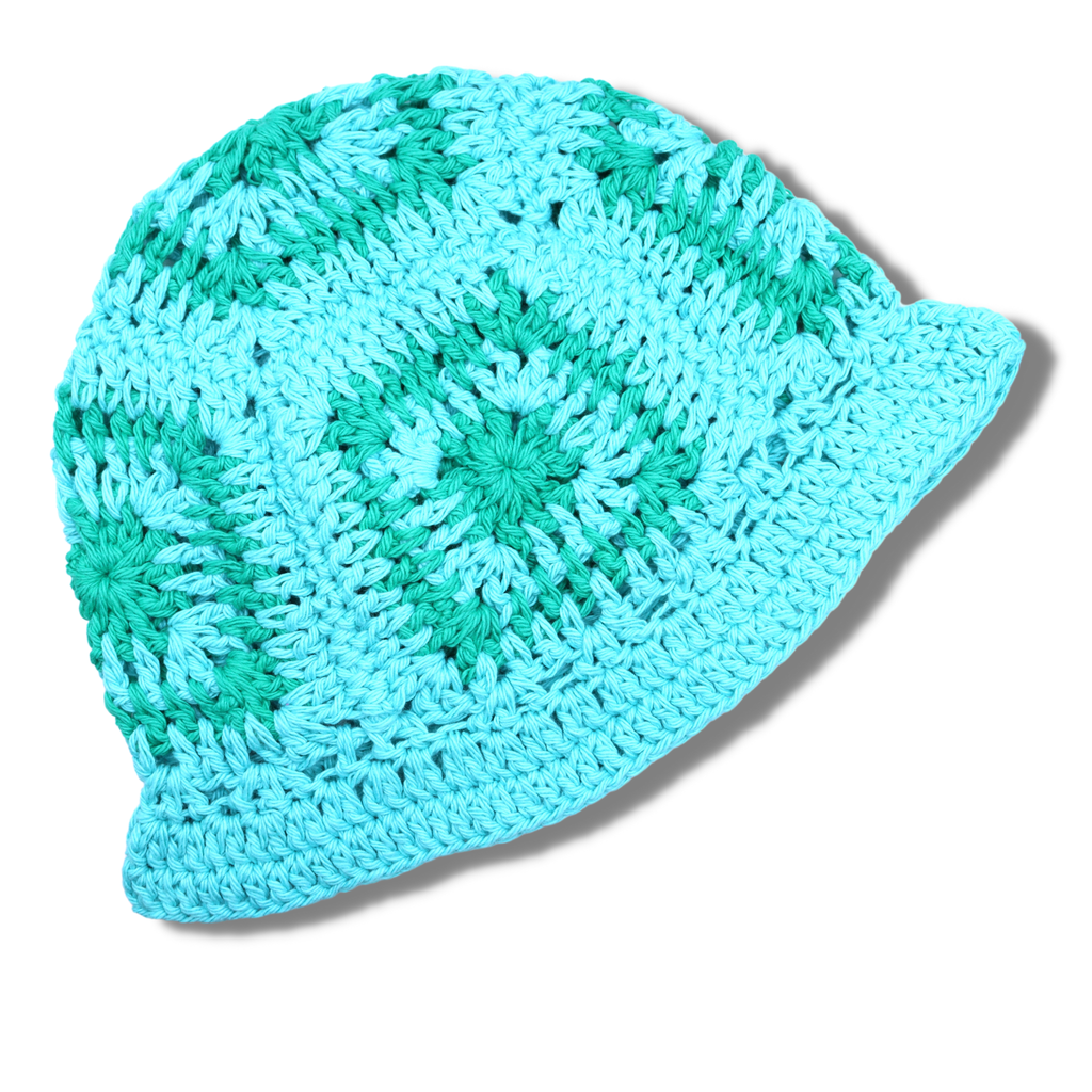 Mary Mary Hand Crocheted Hat #6 | Aqua & Emerald