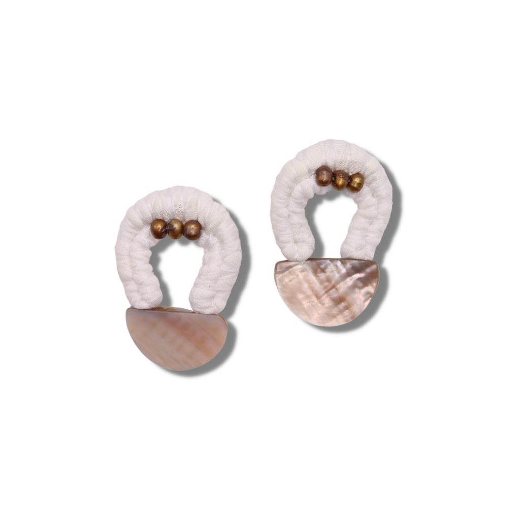Ruby Phyllis Sculptural Earring #651 White Arches with shell and pearls