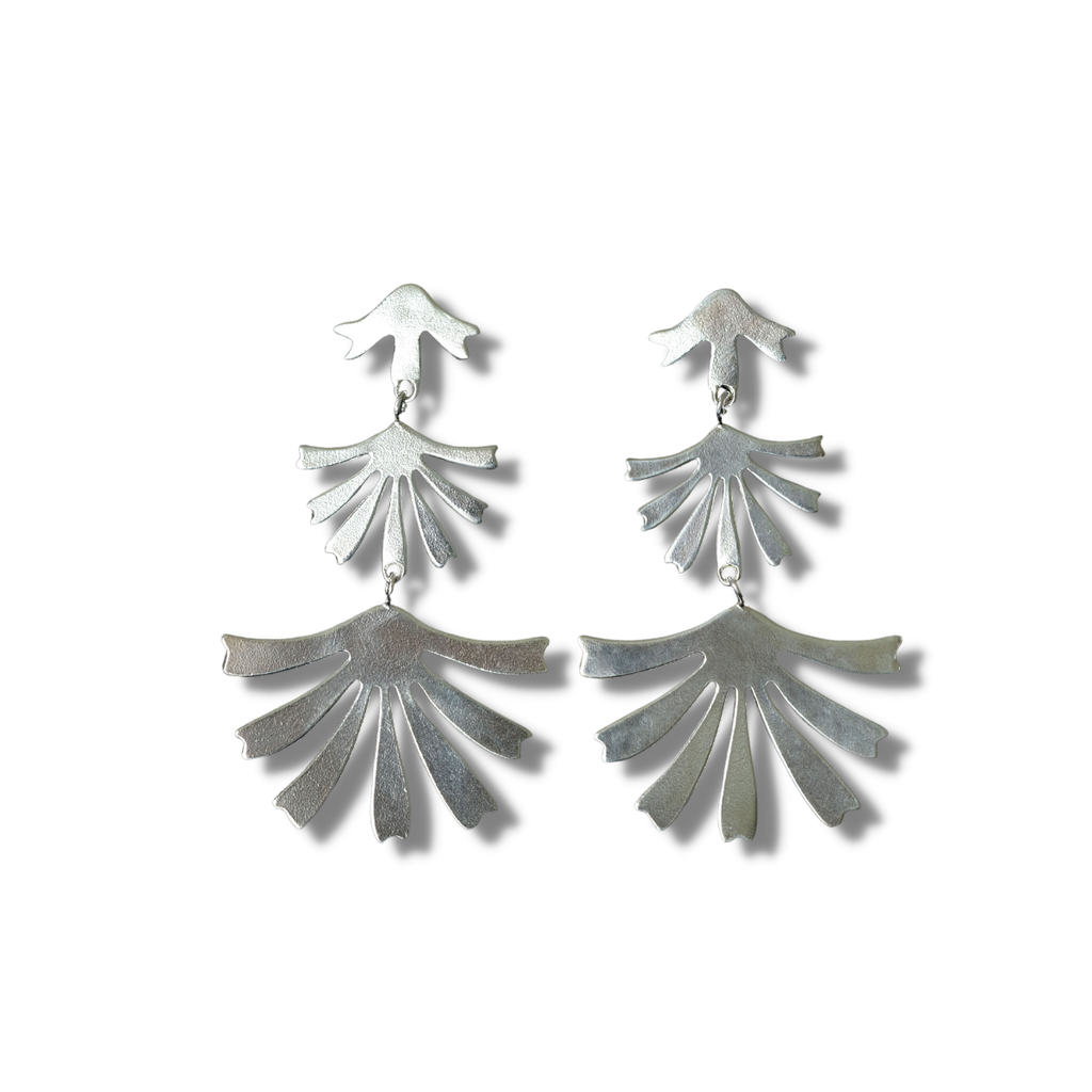 Myrtle Tiered Fan Flower Sterling Silver Earrings